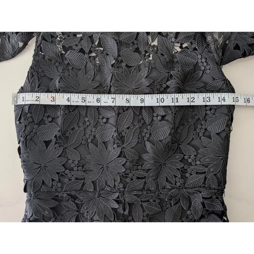 Women's Alice & Olivia Black Lace Romper Junie Cold Shoulder Back Zip Size 4 - Picture 9 of 10